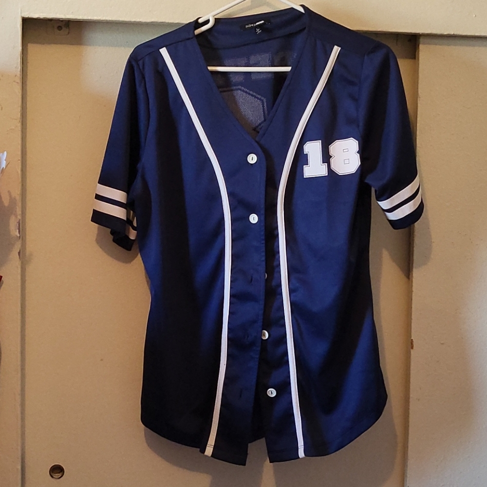 Jersey like navy blue #18 on front and back